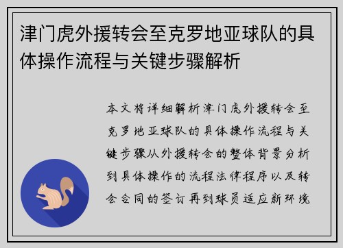 津门虎外援转会至克罗地亚球队的具体操作流程与关键步骤解析